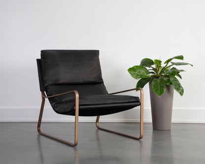 Sunpan - Zancor Lounge Chair - Antique Brass - Charcoal Black Leather - 110657 view 5