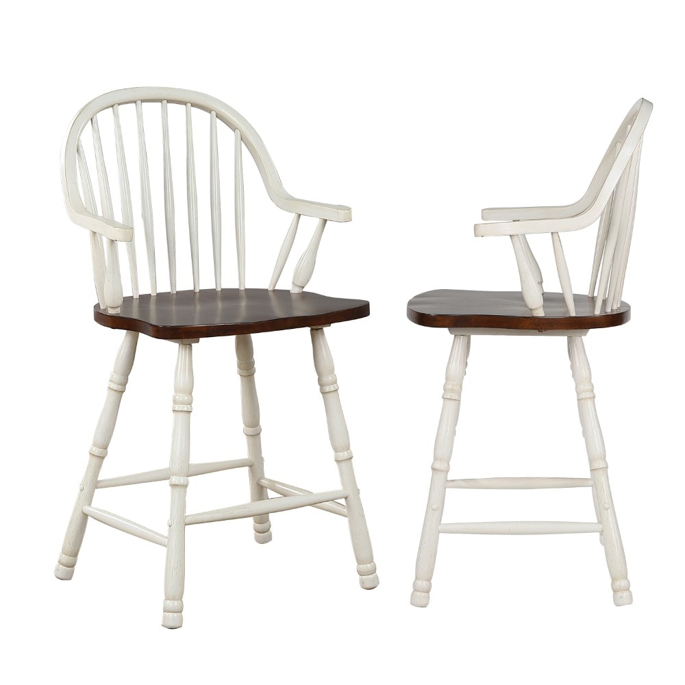 Sunset Trading - Andrews 24in Counter Height Windsor Arm Stool - Antique White and Chestnut Brown (Set of 2) - DLU-ADW-B3024A-AW-2 veiw 1