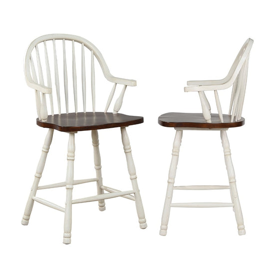 Sunset Trading - Andrews 24in Counter Height Windsor Arm Stool - Antique White and Chestnut Brown (Set of 2) - DLU-ADW-B3024A-AW-2 veiw 1