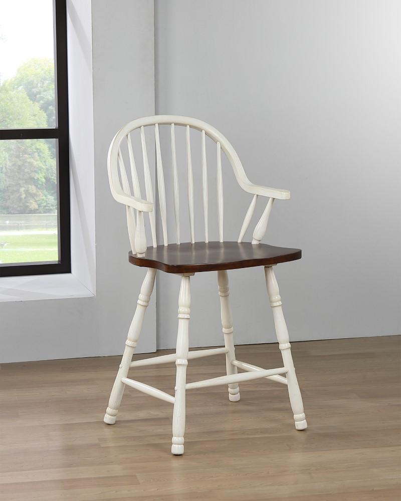 Sunset Trading - Andrews 24in Counter Height Windsor Arm Stool - Antique White and Chestnut Brown (Set of 2) - DLU-ADW-B3024A-AW-2 veiw 3