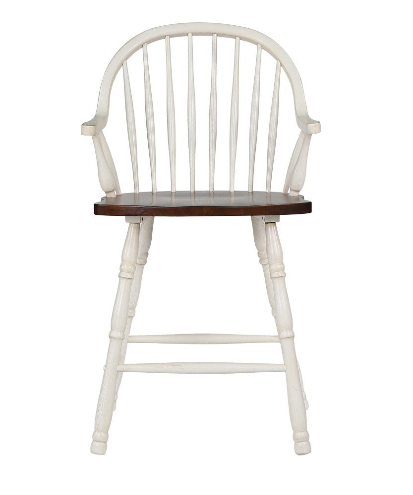 Sunset Trading - Andrews 24in Counter Height Windsor Arm Stool - Antique White and Chestnut Brown (Set of 2) - DLU-ADW-B3024A-AW-2 veiw 4