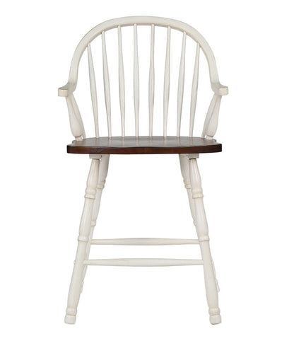 Sunset Trading - Andrews 24in Counter Height Windsor Arm Stool - Antique White and Chestnut Brown (Set of 2) - DLU-ADW-B3024A-AW-2 veiw 4