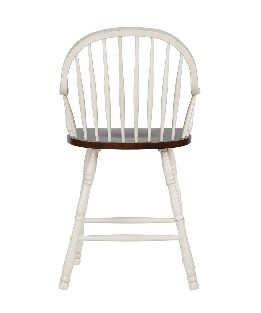 Sunset Trading - Andrews 24in Counter Height Windsor Arm Stool - Antique White and Chestnut Brown (Set of 2) - DLU-ADW-B3024A-AW-2 veiw 6