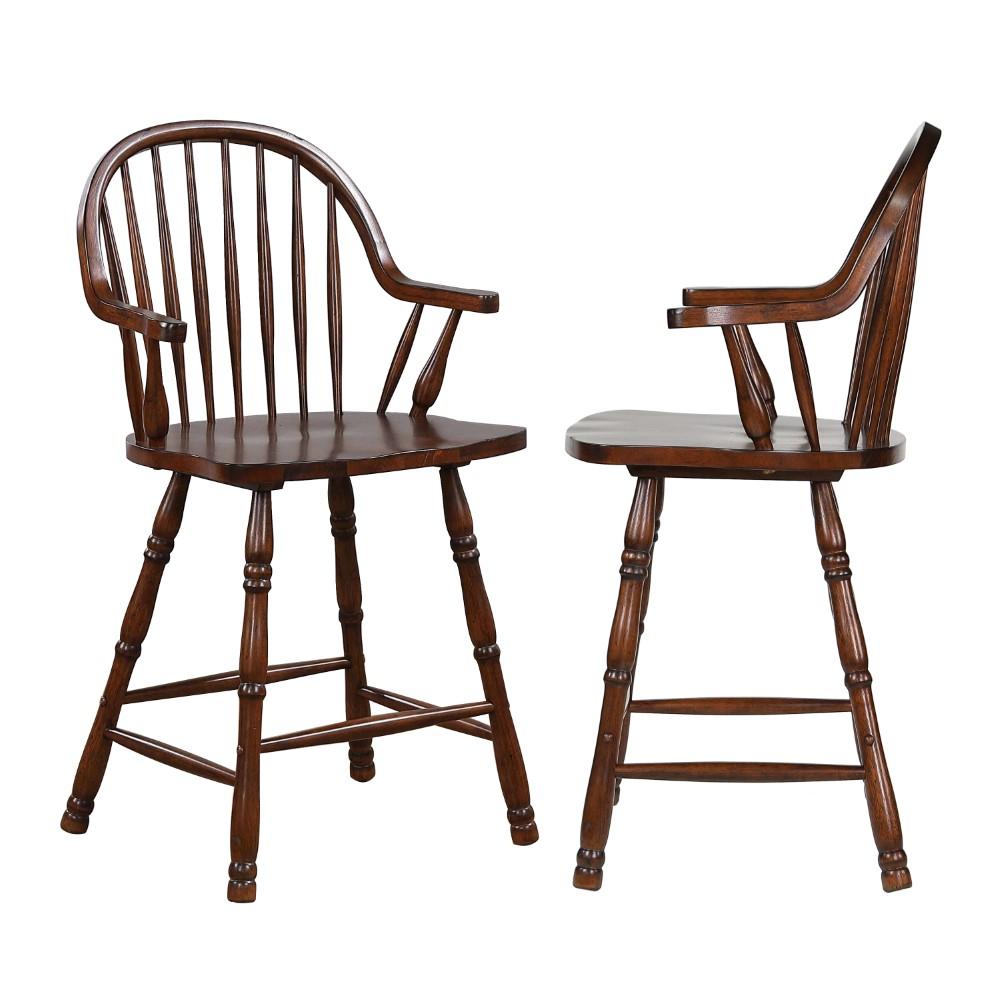 Sunset Trading - Andrews 24in Counter Height Windsor Arm Stool - Distressed Chestnut Brown (Set of 2) - DLU-ADW-B3024A-CT-2 veiw 1