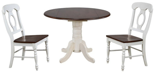 Sunset Trading - Andrews 3 Piece 42 Round Drop Leaf Dining Set In Antique White With Napoleon Chairs - DLU-ADW4242-C50-AW3PC veiw 1