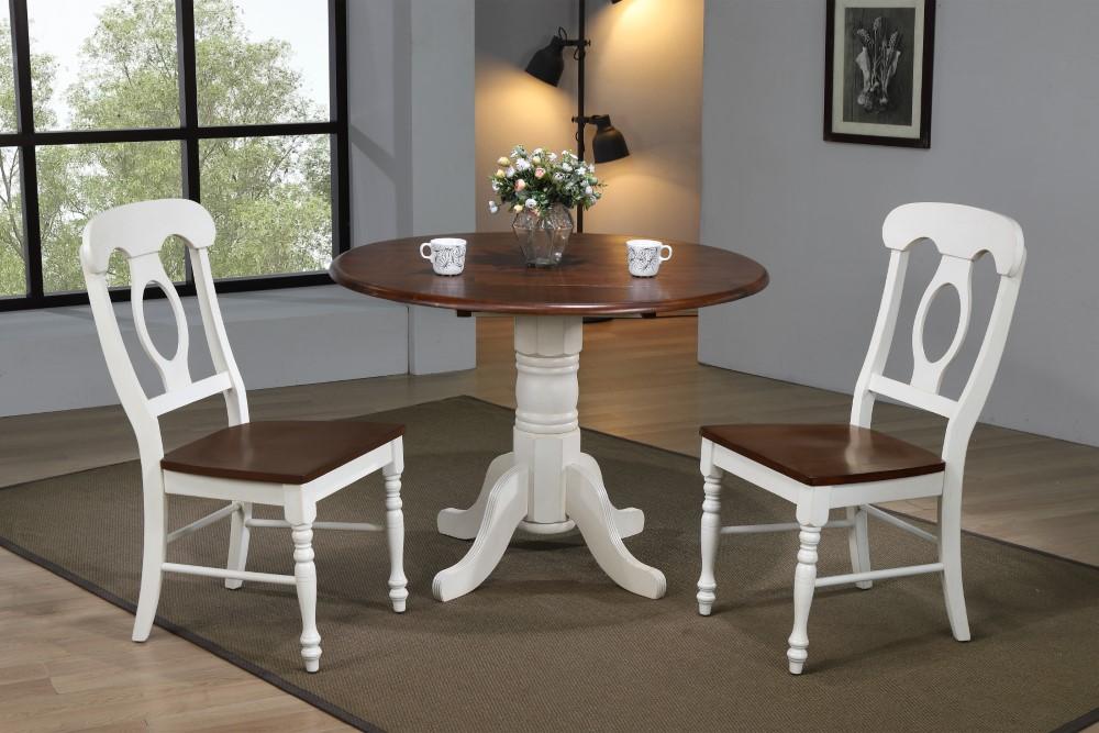 Sunset Trading - Andrews 3 Piece 42 Round Drop Leaf Dining Set In Antique White With Napoleon Chairs - DLU-ADW4242-C50-AW3PC veiw 2