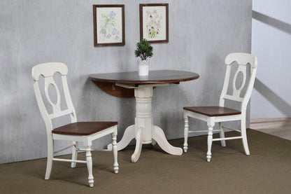 Sunset Trading - Andrews 3 Piece 42 Round Drop Leaf Dining Set In Antique White With Napoleon Chairs - DLU-ADW4242-C50-AW3PC veiw 3