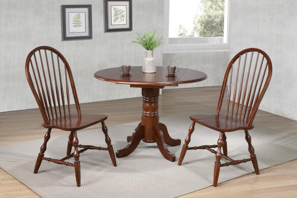 Sunset Trading - Andrews 3 Piece 42 Round Drop Leaf Dining Set In Chestnut With Spindleback Chairs - DLU-ADW4242-C30-AW3PC veiw 2