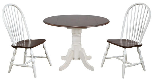 Sunset Trading - Andrews 3 Piece 42 Round Drop Leaf Dining Set In Antique White With Chestnut Top Spindleback Chairs - DLU-ADW4242-C30-CT3PC veiw 1