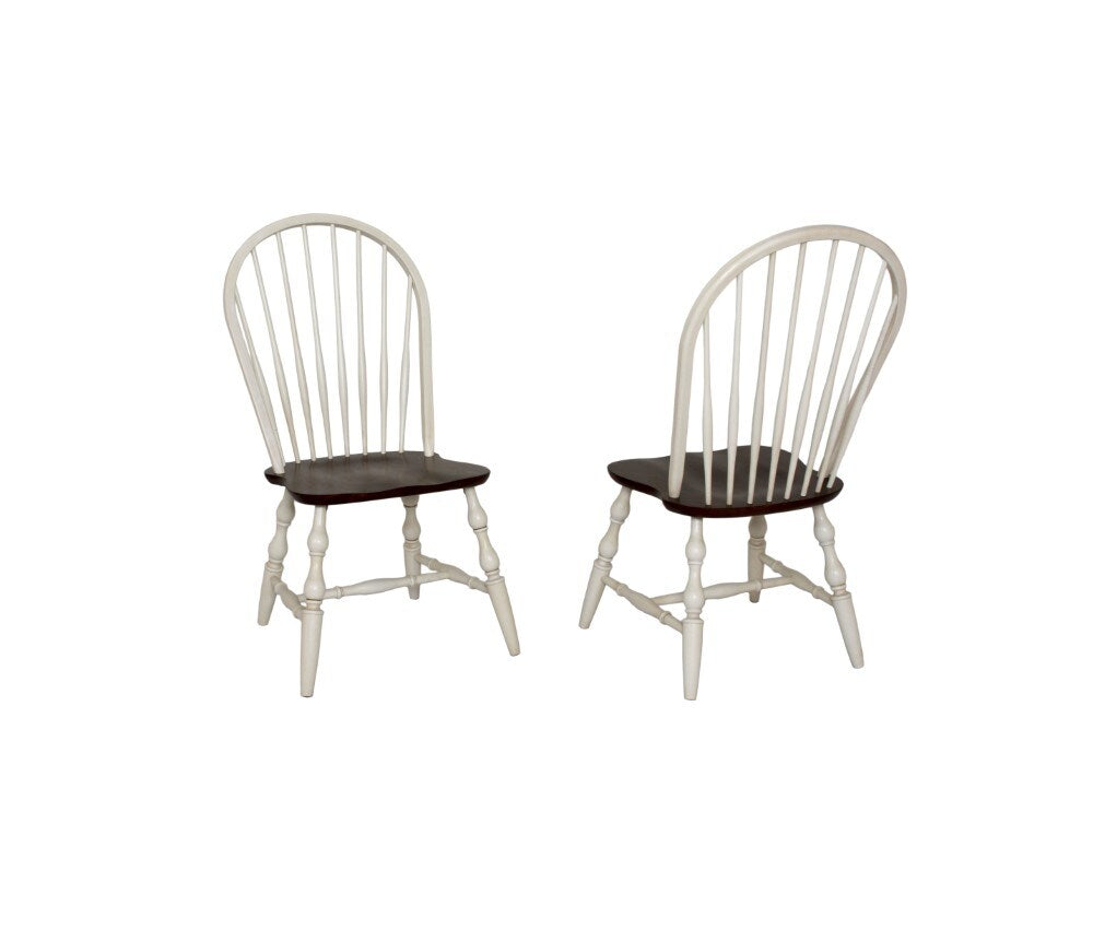 Sunset Trading - Andrews 3 Piece 42 Round Drop Leaf Dining Set In Antique White With Chestnut Top Spindleback Chairs - DLU-ADW4242-C30-CT3PC veiw 6