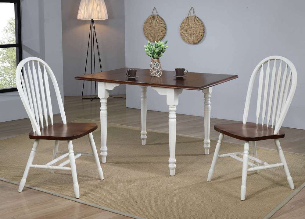 Sunset Trading -  Andrews  3 Piece 48in Rectangular Dining Set Antique White with Distressed Chestnut Brown - PK-ADW3448-820-AW3P veiw 3