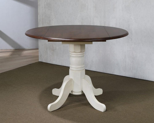 Sunset Trading - Andrews 42 Round Drop Leaf In Antique White With Chestnut Top - DLU-ADW4242-AW veiw 2