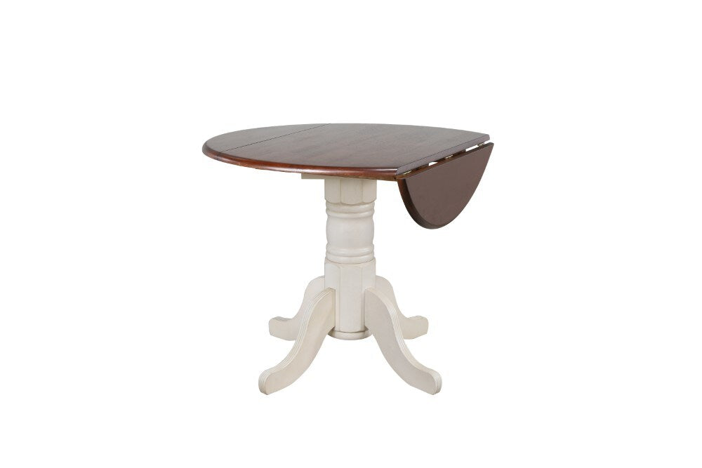 Sunset Trading - Andrews 42 Round Drop Leaf In Antique White With Chestnut Top - DLU-ADW4242-AW veiw 4