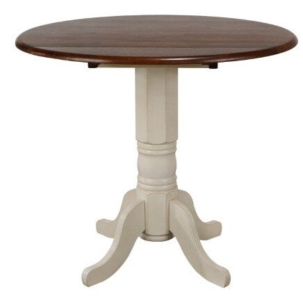 Sunset Trading - Andrews Round Drop Leaf Pub Table In Antique White With Chestnut Top - DLU-ADW4242CB-AW veiw 1