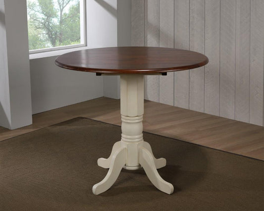 Sunset Trading - Andrews Round Drop Leaf Pub Table In Antique White With Chestnut Top - DLU-ADW4242CB-AW veiw 2
