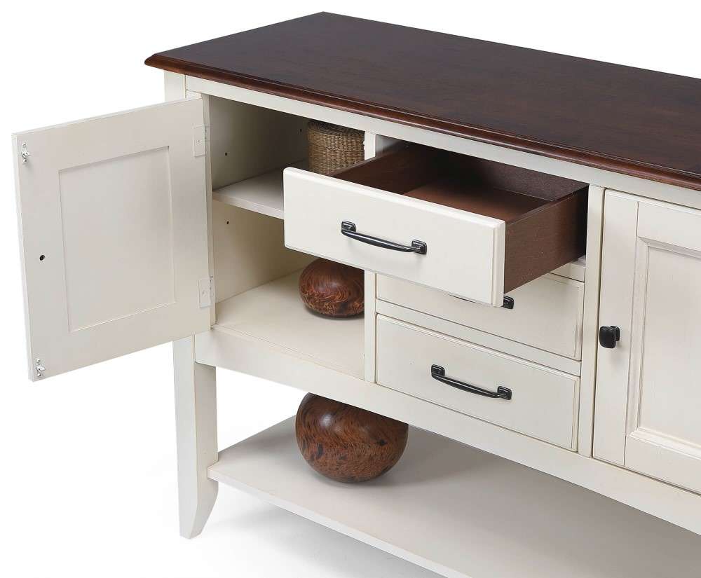 Sunset Trading - Andrews Sideboard with Large Display Shelf in Antique White and Chestnut Brown - DLU-ADW1122-SB-AW veiw 3
