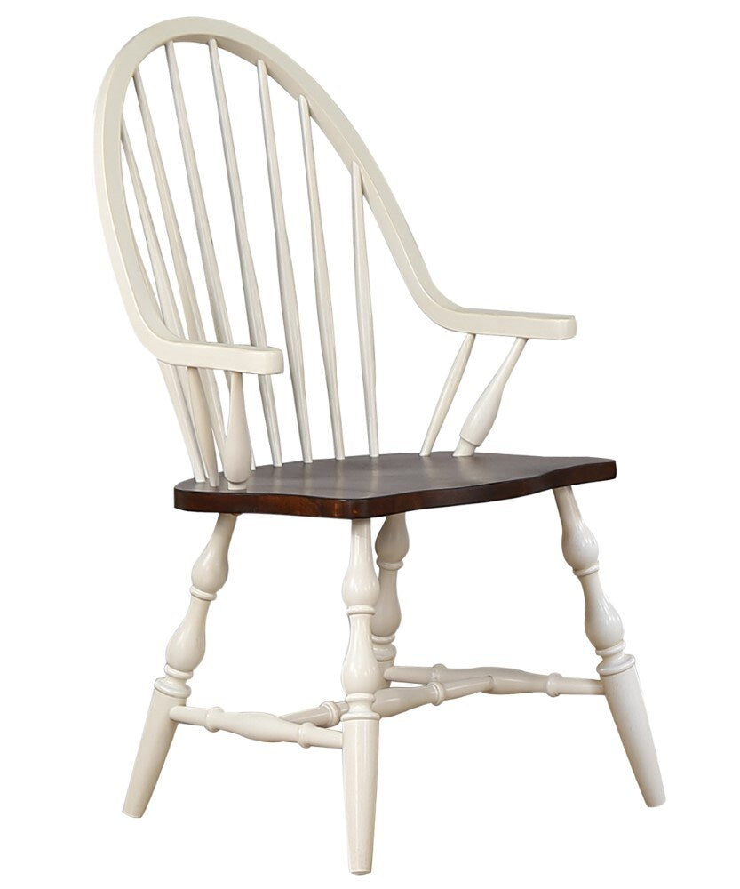 Sunset Trading - Andrews Windsor Dining Chair with Arms - Antique White and Chestnut Brown - DLU-ADW-C30A-AW veiw 1