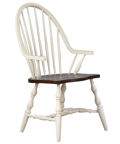 Sunset Trading - Andrews Windsor Dining Chair with Arms - Antique White and Chestnut Brown - DLU-ADW-C30A-AW veiw 1
