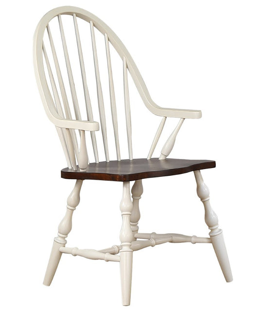 Sunset Trading - Andrews Windsor Dining Chair with Arms - Antique White and Chestnut Brown - DLU-ADW-C30A-AW veiw 1