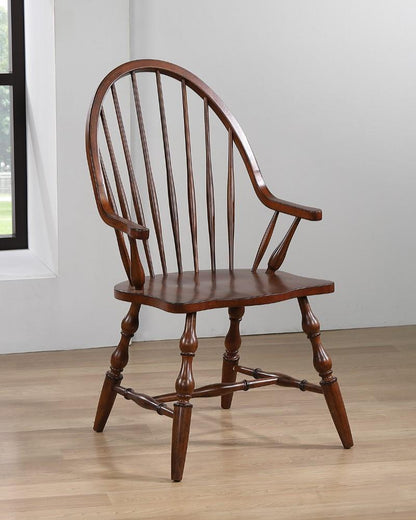 Sunset Trading - Andrews Windsor Dining Chair with Arms - Distressed Chestnut Brown- Seat - DLU-ADW-C30A-CT veiw 3