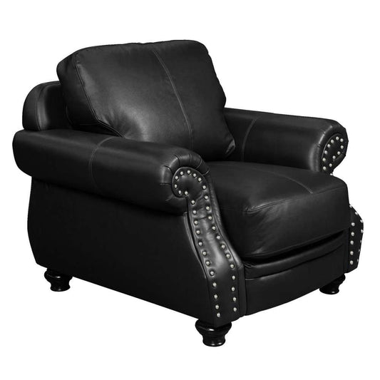 Sunset Trading - Charleston 42in Wide Top Grain Leather Armchair Black Rolled Arm Accent Chair with Nailheads - SU-CR2130-80-100LF veiw 1