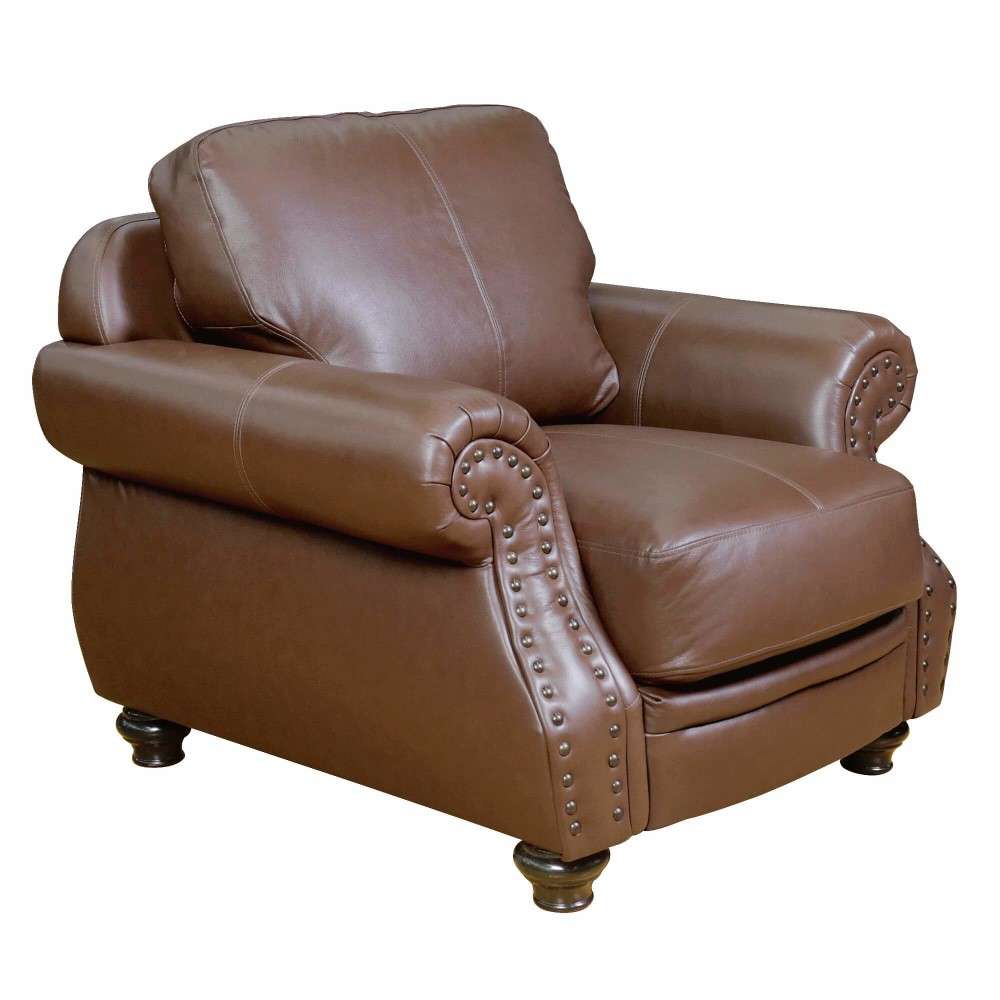 Sunset Trading - Charleston 42in Wide Top Grain Leather Armchair Chestnut Brown Rolled Arm Accent Chair with Nailheads - SU-CR2130-86-100LF veiw 1