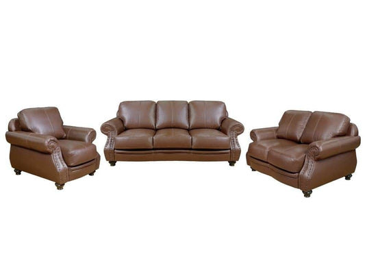 Sunset Trading - Charleston 3 Piece Top Grain Leather Living Room Set Chestnut Brown Rolled Arm Sofa Loveseat and Chair with Nailheads - SU-CR2130-86-LF3P veiw 1