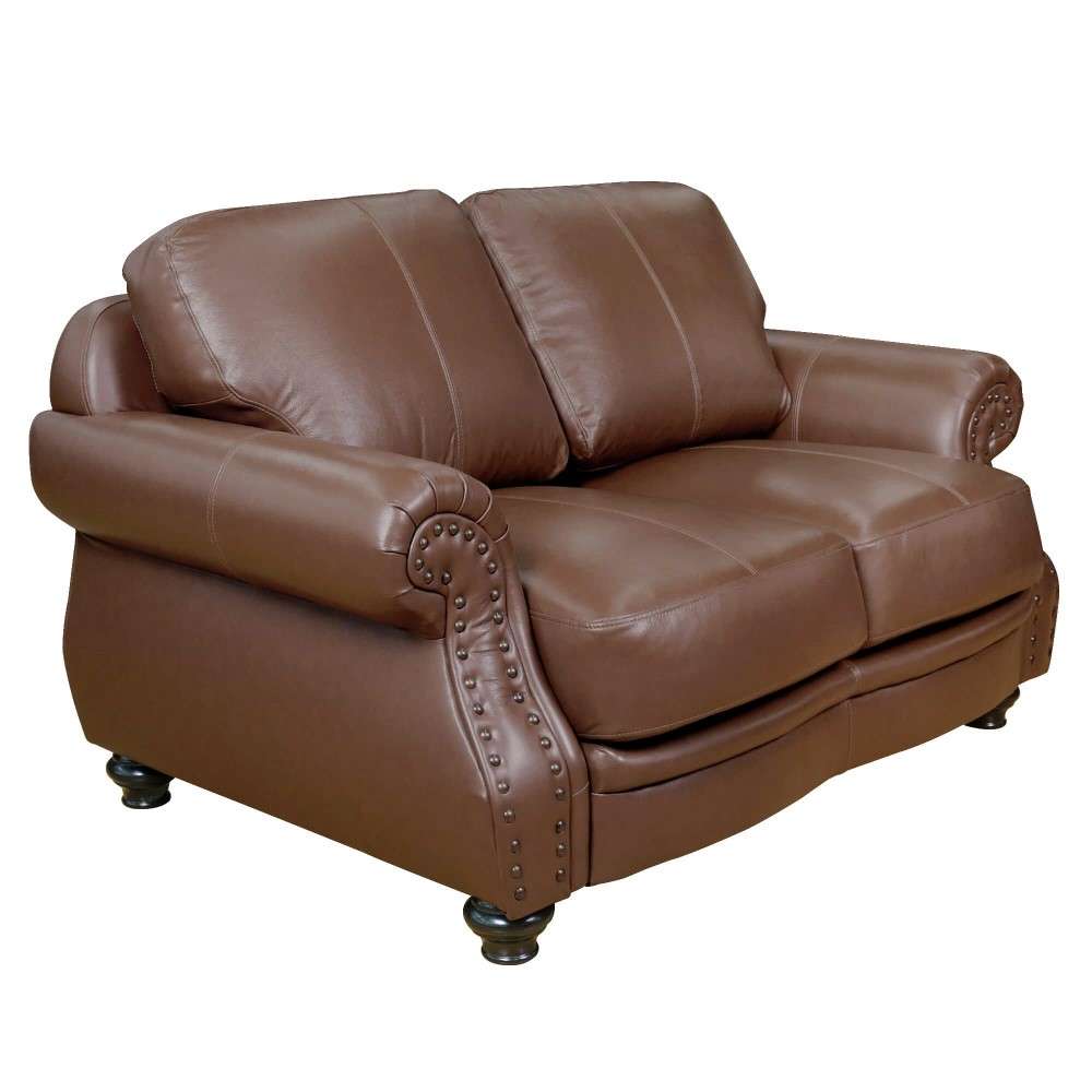 Sunset Trading - Charleston 63in Wide Top Grain Leather Loveseat Chestnut Brown Rolled Arm Small Couch with Nailheads - SU-CR2130-86-200LF veiw 1