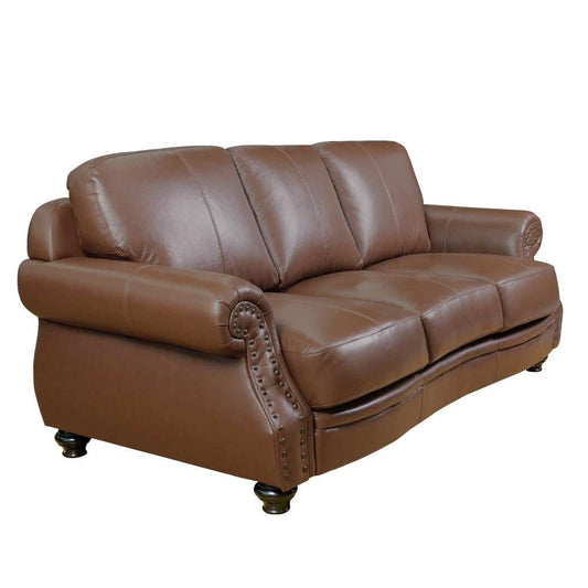 Sunset Trading - Charleston 86in Wide Top Grain Leather Sofa Chestnut Brown 3 Seater Rolled Arm Couch with Nailheads - SU-CR2130-86-300LF veiw 1
