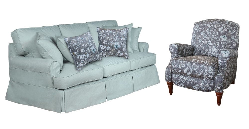 Sunset Trading - Horizon 2 Piece Living Room Set - Ocean Blue Performance Fabric Slipcovered Sofa - Seascape Manual Recliner with Two Matching Pillows - SU-1176-43-109097 veiw 1