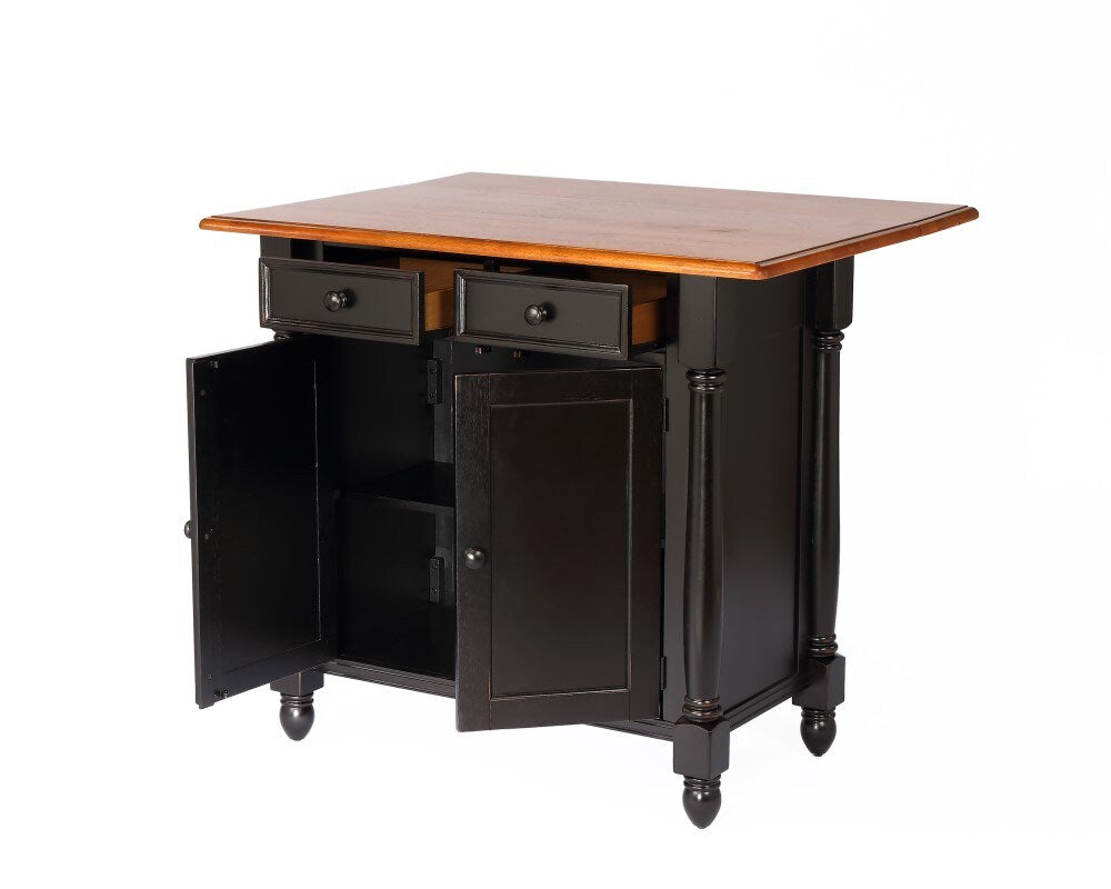 Sunset Trading - Black Cherry Selections Antique Black With Cherry Drop Leaf Kitchen Island With 2 Swivel Stools Breakfast Bar Drawers Storage - DLU-KI-4222-B24-BCH3PC veiw 4