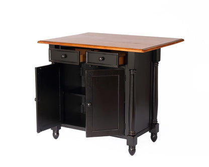 Sunset Trading - Black Cherry Selections Antique Black With Cherry Drop Leaf Kitchen Island With 2 Swivel Stools Breakfast Bar Drawers Storage - DLU-KI-4222-B24-BCH3PC veiw 4