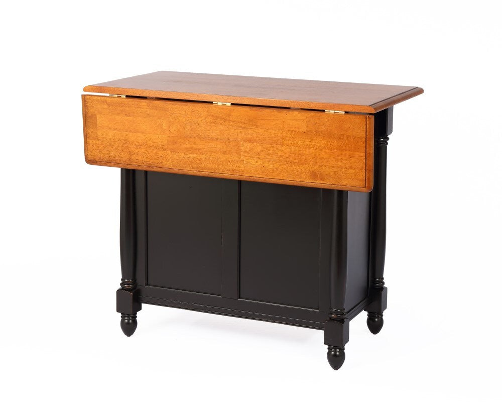 Sunset Trading - Black Cherry Selections Antique Black With Cherry Drop Leaf Kitchen Island With 2 Swivel Stools Breakfast Bar Drawers Storage - DLU-KI-4222-B24-BCH3PC veiw 5