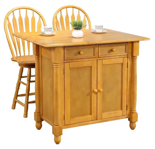 Sunset Trading - Light Oak Drop Leaf Kitchen Island With 2 Swivel Stools Breakfast Bar Drawers Storage - DLU-KI-4222-B24-LO3PC veiw 1