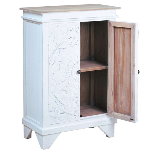 Sunset Trading -  Shabby Chic Cottage  Carved Accent Cabinet Distressed White/Driftwood Brown - CC-CAB236TLD-WWDW veiw 1