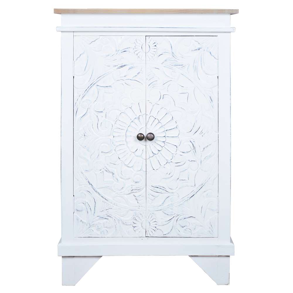 Sunset Trading -  Shabby Chic Cottage  Carved Accent Cabinet Distressed White/Driftwood Brown - CC-CAB236TLD-WWDW veiw 2