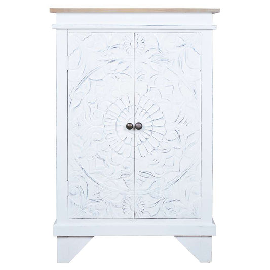 Sunset Trading -  Shabby Chic Cottage  Carved Accent Cabinet Distressed White/Driftwood Brown - CC-CAB236TLD-WWDW veiw 2