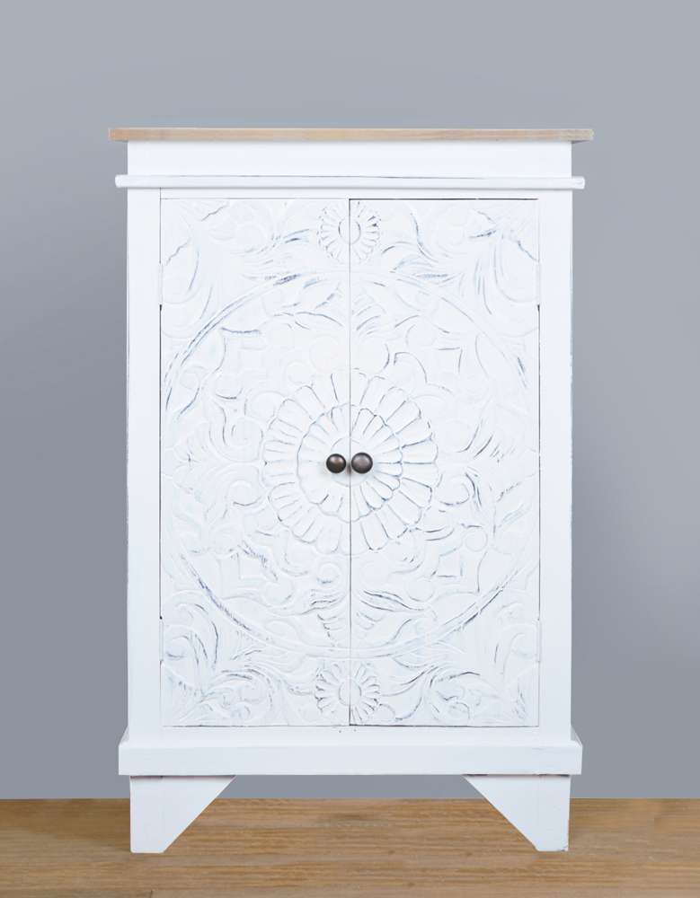 Sunset Trading -  Shabby Chic Cottage  Carved Accent Cabinet Distressed White/Driftwood Brown - CC-CAB236TLD-WWDW veiw 4