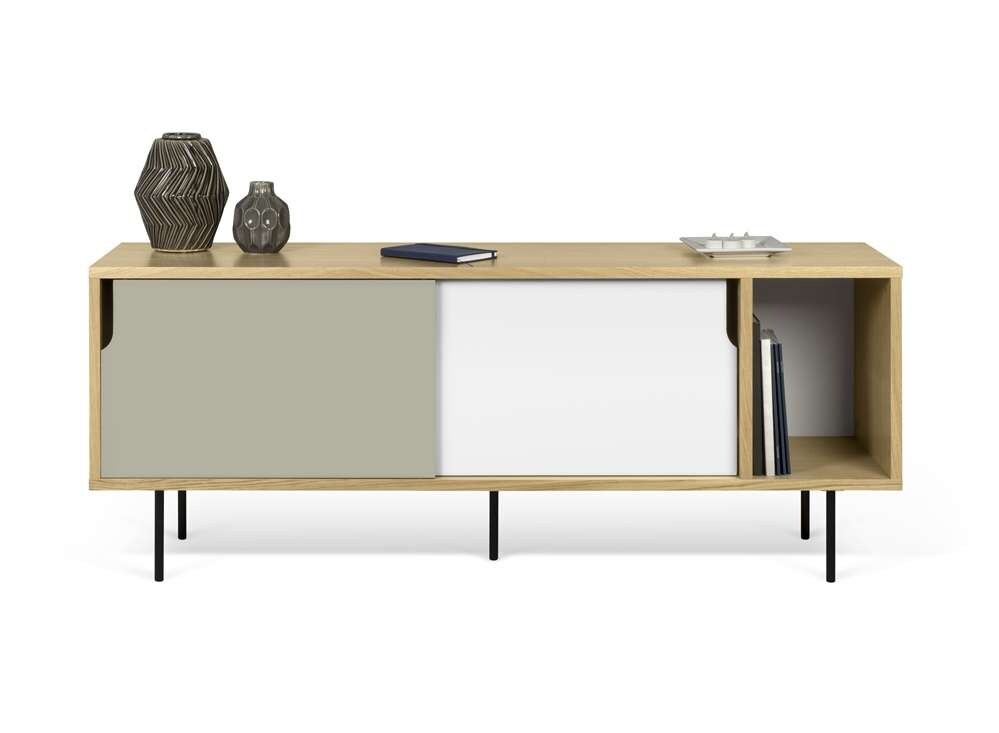 TEMAHOME - Dann 165 Sideboard with Steel Legs in Oak Frame, Pure White/Matte Grey Doors, Black Lacquered Steel Feet - 9500400513 veiw 1