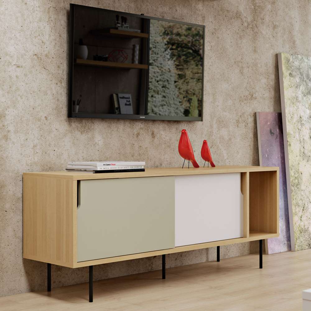 TEMAHOME - Dann 165 Sideboard with Steel Legs in Oak Frame, Pure White/Matte Grey Doors, Black Lacquered Steel Feet - 9500400513 veiw 6