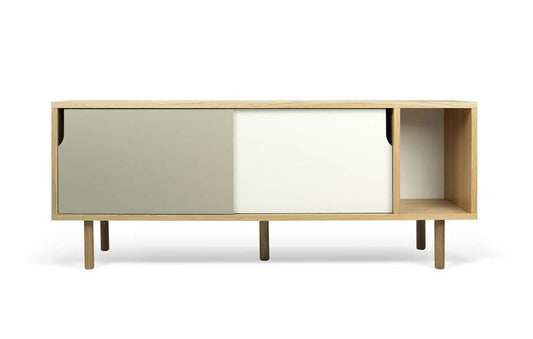 TEMAHOME - Dann 165 Sideboard with Wood Legs in Oak Frame, Pure White/Matte Grey Doors, Oak Feet - 9500400537 veiw 1