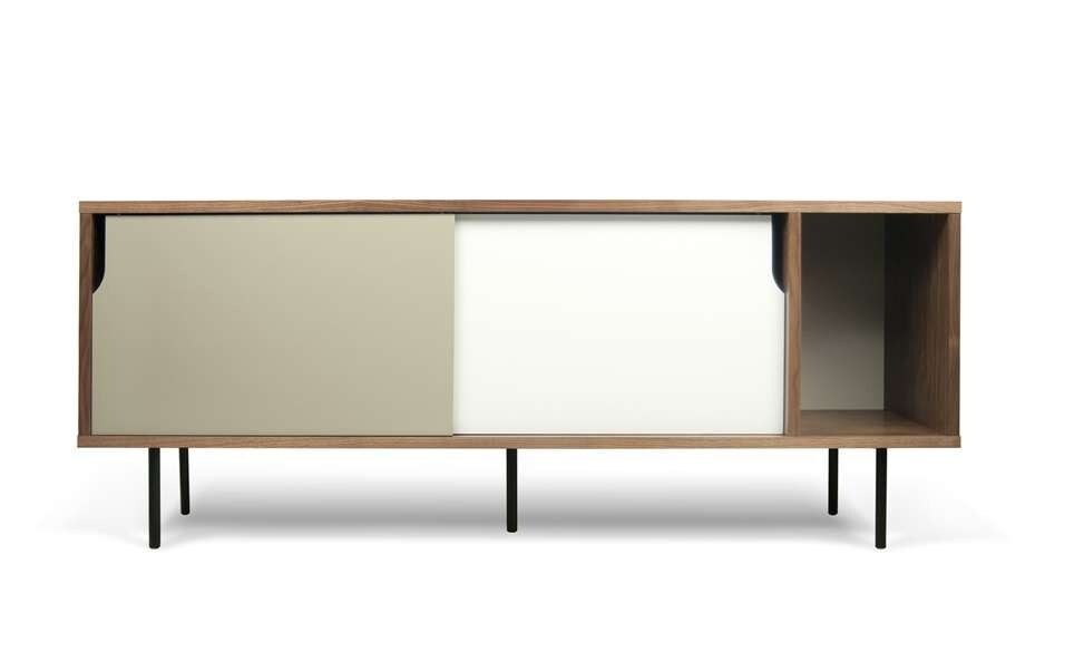 TEMAHOME - Dann 165 Sideboard with Wood Legs in Walnut Frame, Pure White/Matte Grey Doors, Black Lacquered Steel Feet - 9500400551 veiw 1