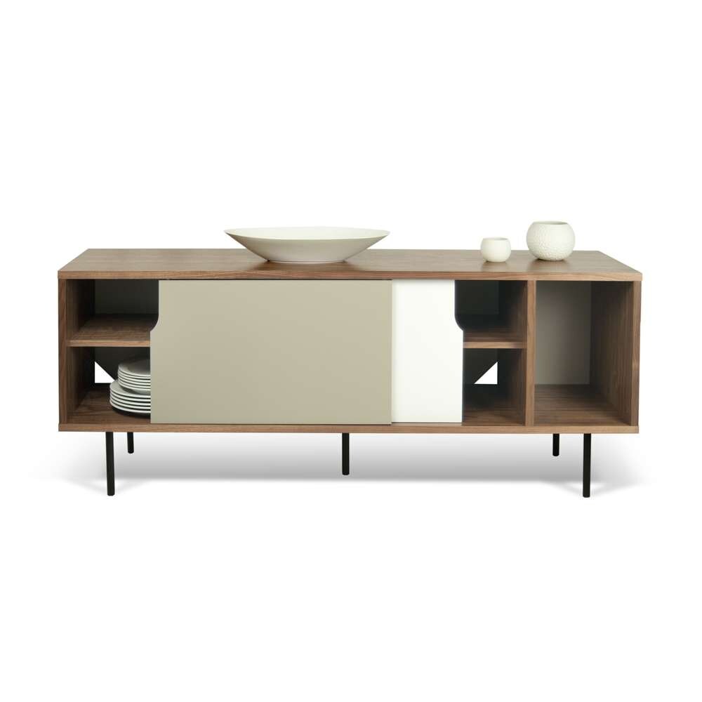 TEMAHOME - Dann 165 Sideboard with Wood Legs in Walnut Frame, Pure White/Matte Grey Doors, Black Lacquered Steel Feet - 9500400551 veiw 2