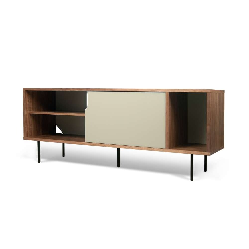 TEMAHOME - Dann 165 Sideboard with Wood Legs in Walnut Frame, Pure White/Matte Grey Doors, Black Lacquered Steel Feet - 9500400551 veiw 3