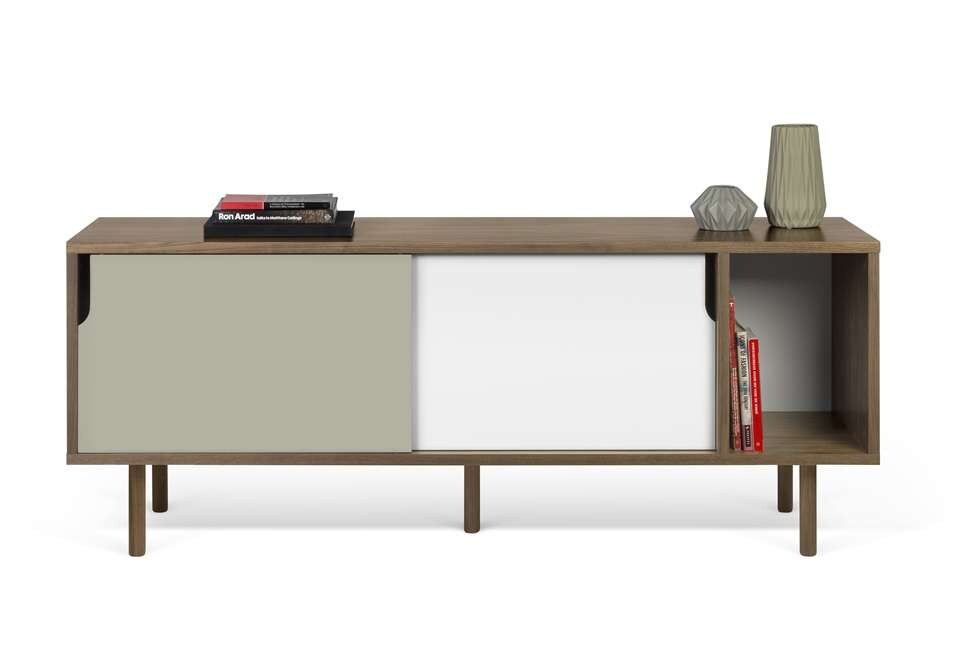 TEMAHOME - Dann 165 Sideboard with Wood Legs in Walnut Frame, Pure White/Matte Grey Doors, Walnut Feet - 9500400568 veiw 1