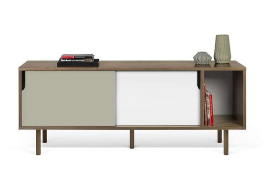 TEMAHOME - Dann 165 Sideboard with Wood Legs in Walnut Frame, Pure White/Matte Grey Doors, Walnut Feet - 9500400568 veiw 1