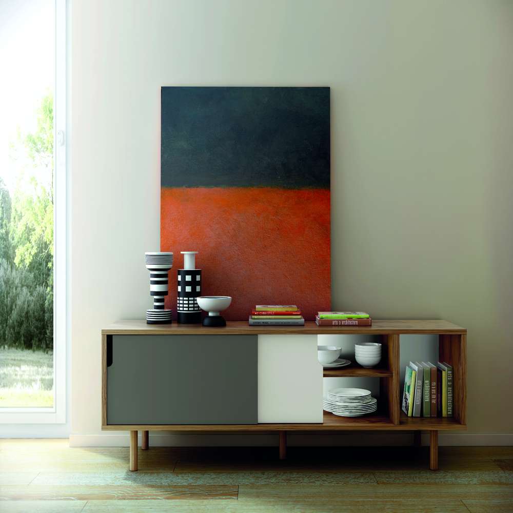 TEMAHOME - Dann 165 Sideboard with Wood Legs in Walnut Frame, Pure White/Matte Grey Doors, Walnut Feet - 9500400568 veiw 4