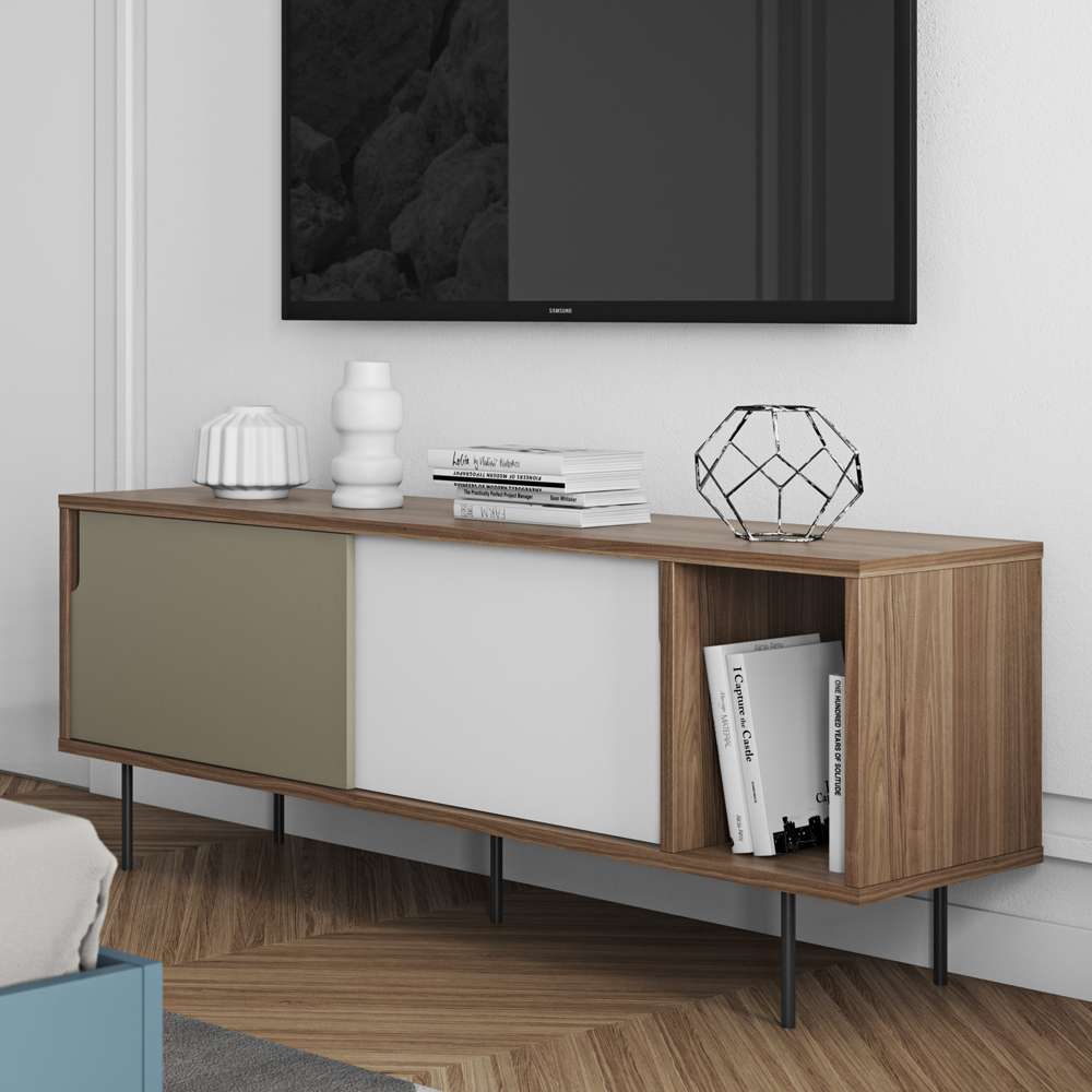 TEMAHOME - Dann 165 Sideboard with Wood Legs in Walnut Frame, Pure White/Matte Grey Doors, Walnut Feet - 9500400568 veiw 6