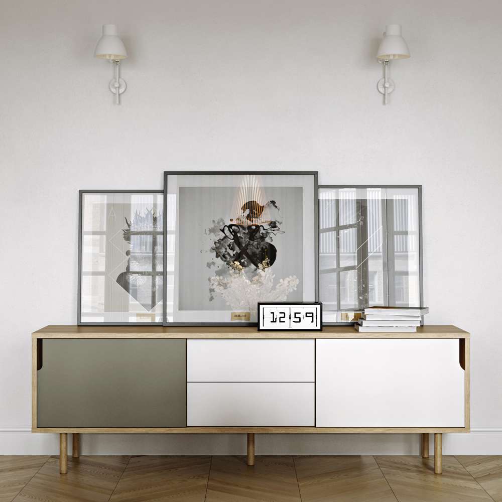 TEMAHOME - Dann Sideboard 201 with Steel Legs in Oak / Pure White & Matte Grey, Lacquered Black Steel - 9500401701 veiw 5