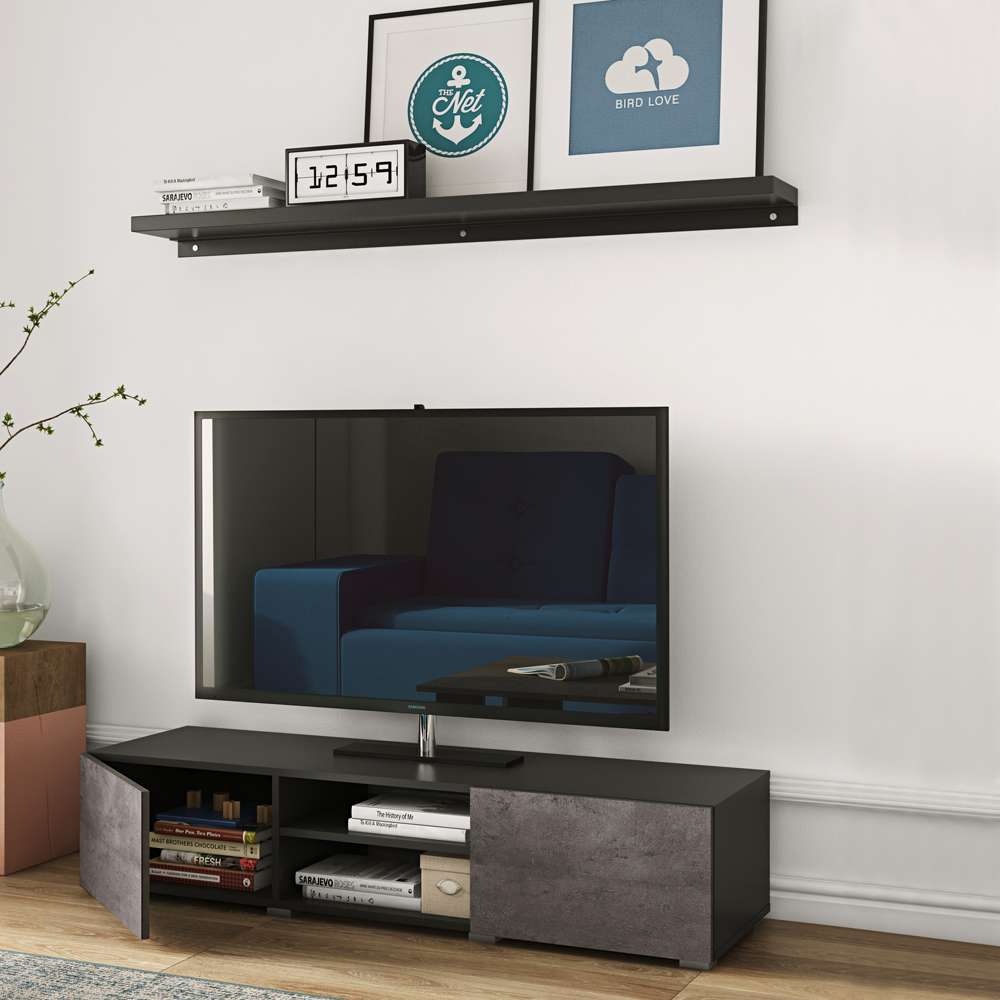 TEMAHOME - Podium 140 TV Stand with doors in Black / Concrete Look - E3153A7698A00 veiw 6